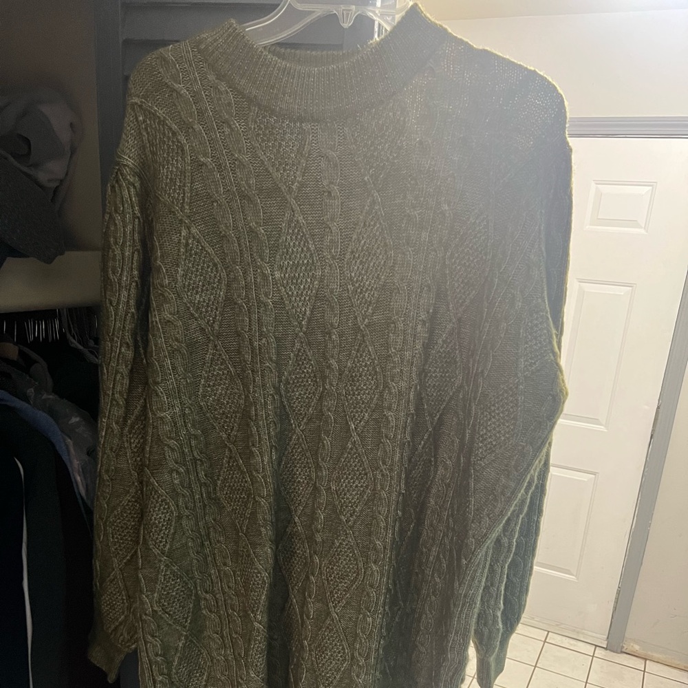 Women’s Olive Green Cable Knit Sweater Dress